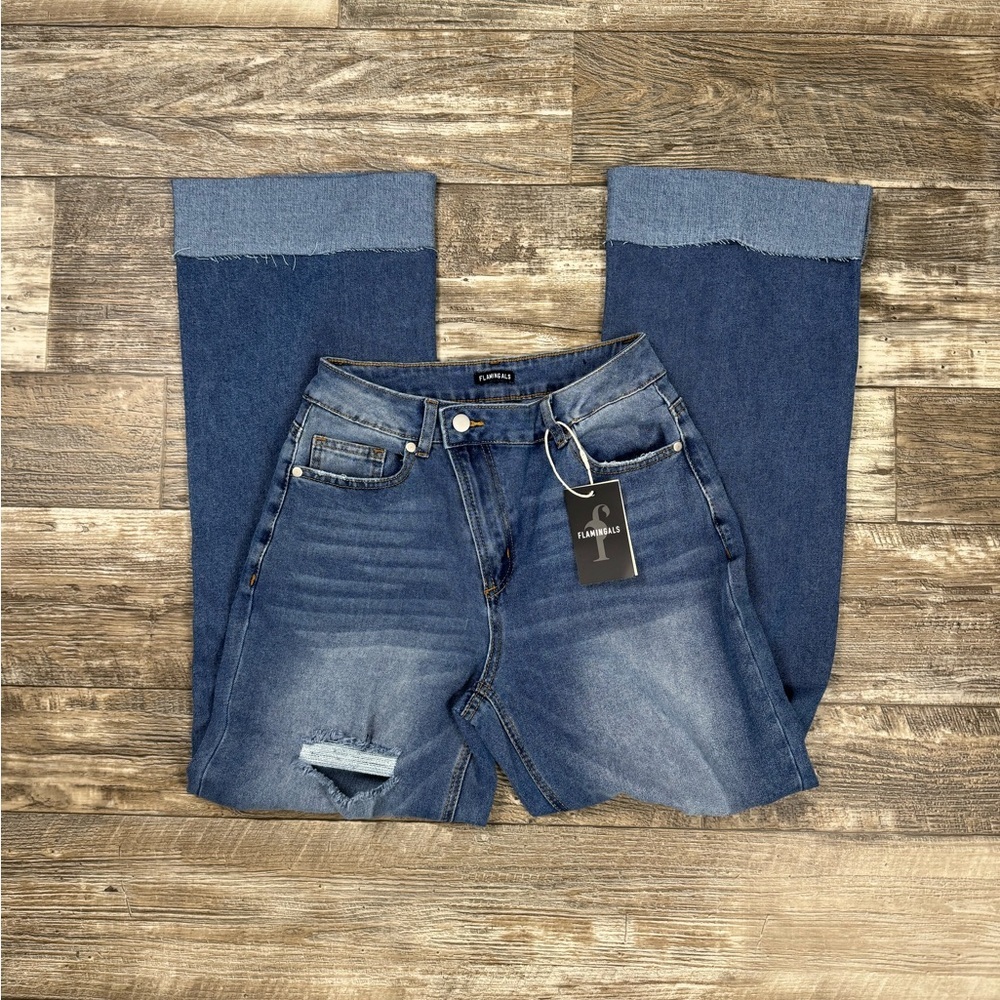 FLAMINGALS Stylish Blue Distressed Women Jeans, Size Small